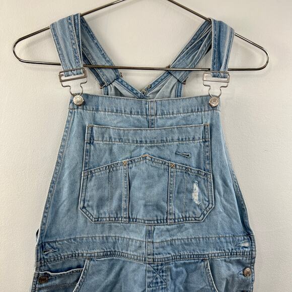 GAP Blue Wash 100% Cotton Raw Hem Distressed Denim Jean Bib Shortalls Size S - Picture 4 of 6